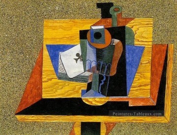 Verre comme trefle bouteille sur une table 1915 cubiste Pablo Picasso Peinture à l'huile